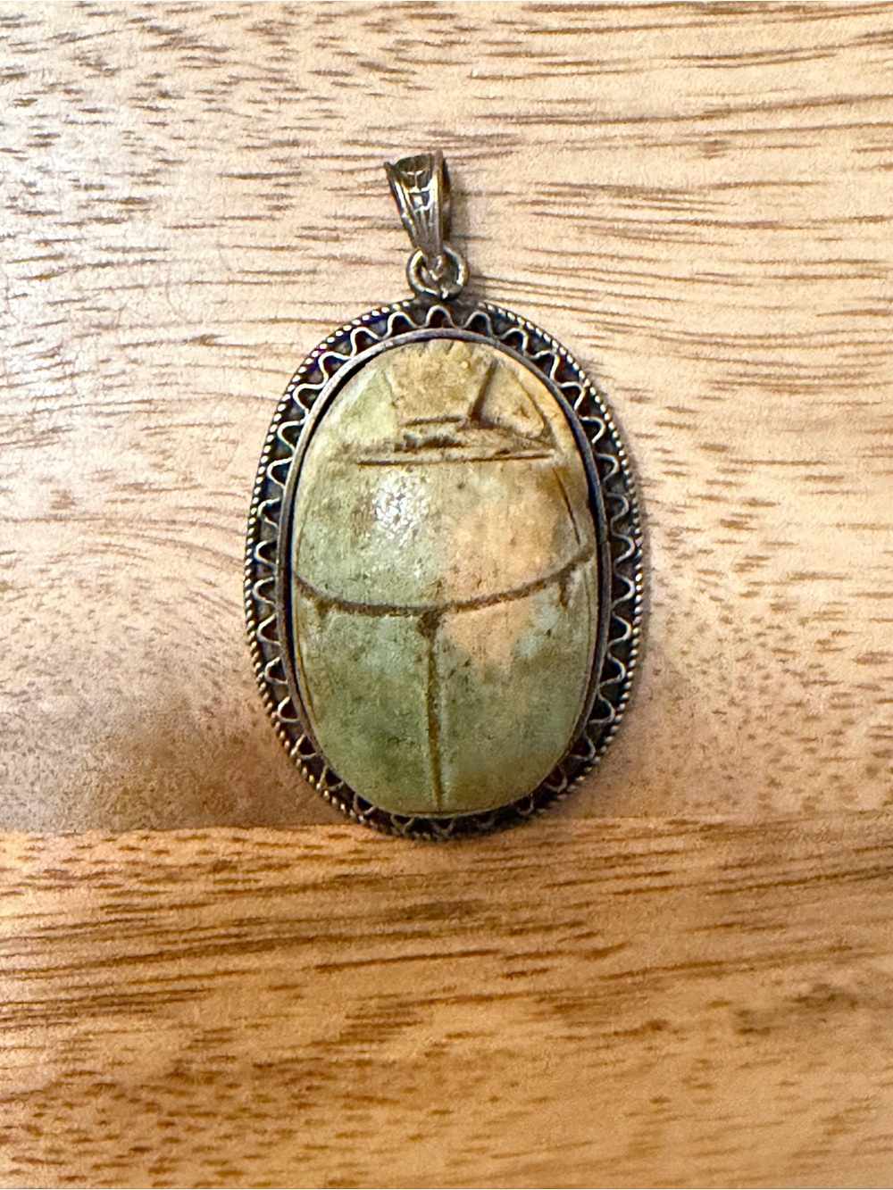 Vintage Green Soap Stone Sterling Scarab pendant